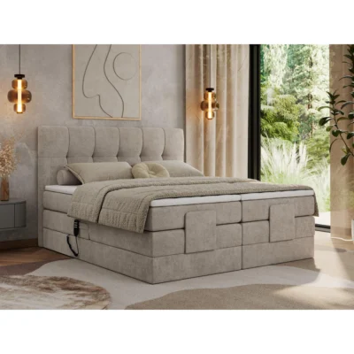 MKS Boxspringbett VITTORIA in Beige, Liegefläche 140x200 cm – Taschenfederkern